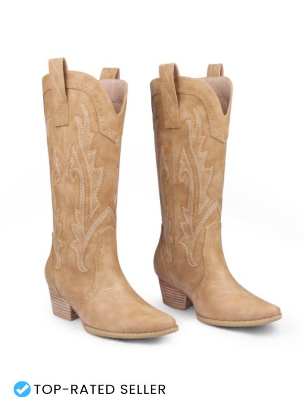 Mid Calf Cowboy Boots Faux Leather Pointed Toe Western Pull On